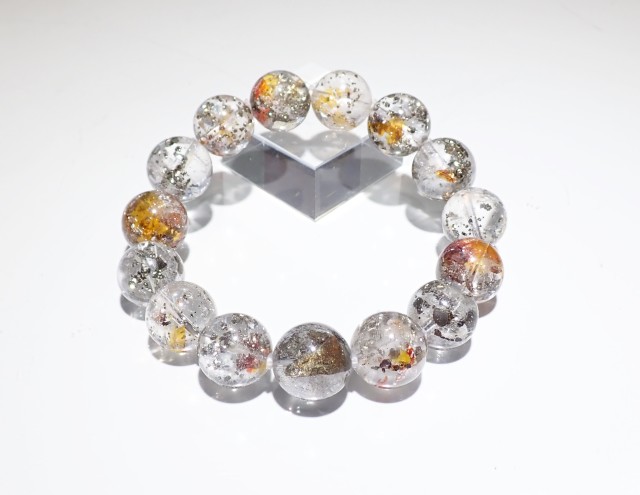 CI0019　☆プレミアム☆　パイライトインクォーツ　１３．４ｍｍ～１４．２ｍｍ　ブレスレット