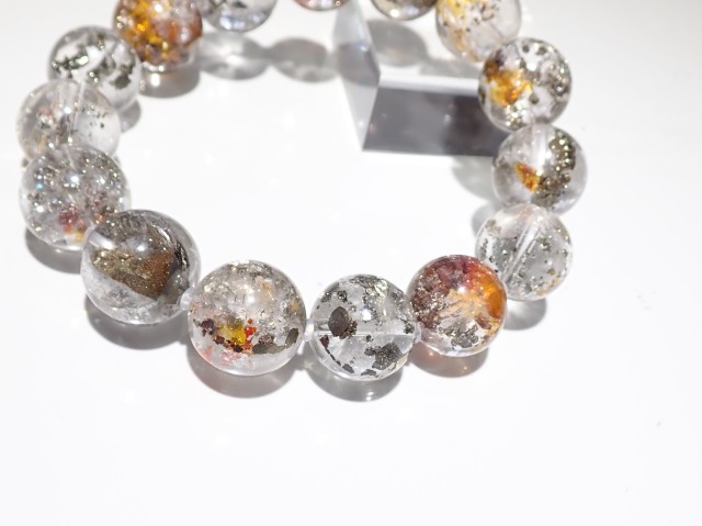 CI0019　☆プレミアム☆　パイライトインクォーツ　１３．４ｍｍ～１４．２ｍｍ　ブレスレット