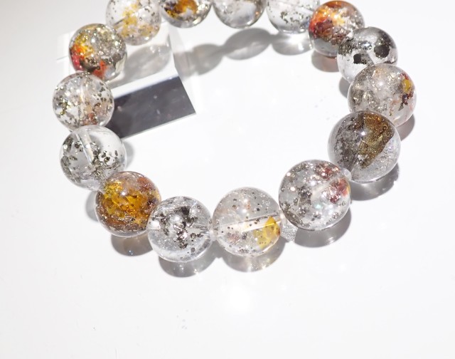 CI0019 【限定価格】 ☆プレミアム☆ パイライトインクォーツ １３．４ｍｍ～１４．２ｍｍ ブレスレット