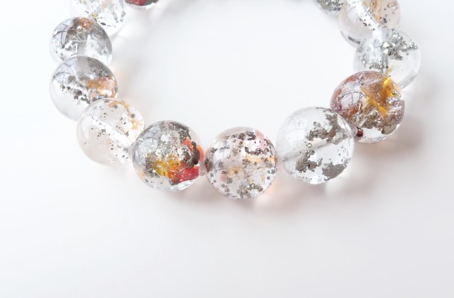 CI0019　☆プレミアム☆　パイライトインクォーツ　１３．４ｍｍ～１４．２ｍｍ　ブレスレット