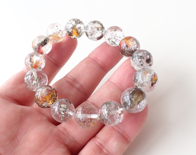 CI0019　☆プレミアム☆　パイライトインクォーツ　１３．４ｍｍ～１４．２ｍｍ　ブレスレット