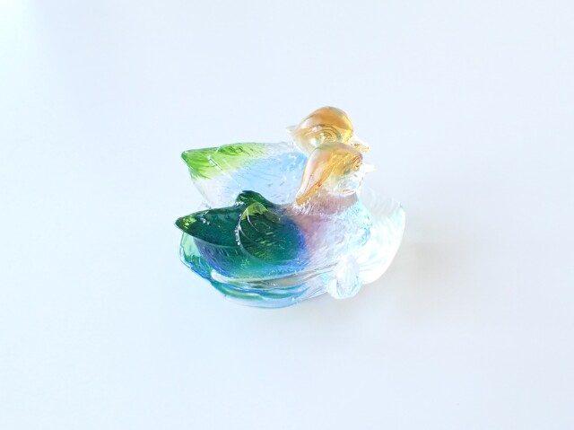 RF0014 瑠璃ガラス オシドリ ペア（おしどり夫婦）