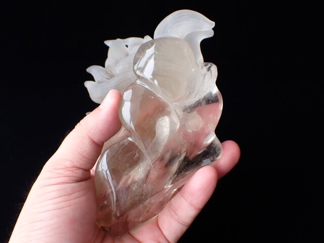 九尾の狐の彫刻置物 スモーキークォーツ 九尾の狐の彫刻置物 スモーキークォーツ