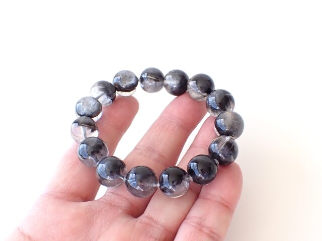 ⭐️大特価⭐️ブラックルチルクォーツ　 ルチレイテッドクォーツ　ブレスレット　天然石 RE0747 ブラックプラチナルチルクォーツ 13mm ブレスレット