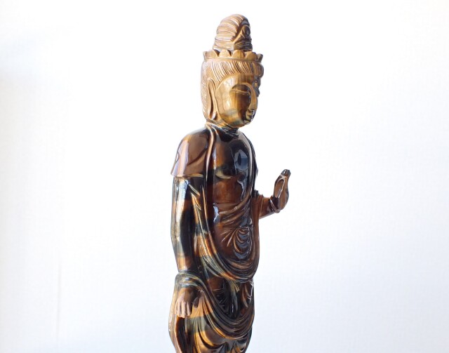 虎眼石 観音像 中国工芸品 置物 NO.438 虎眼石 観音像 中国工芸品 置物