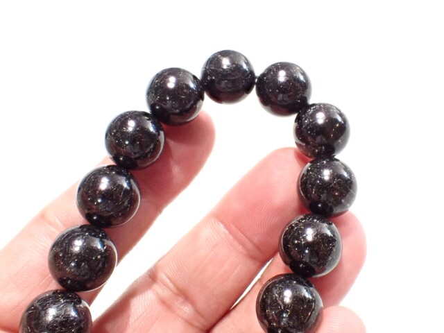 RE0719 ブラックルチルクォーツ 13mm ブレスレット