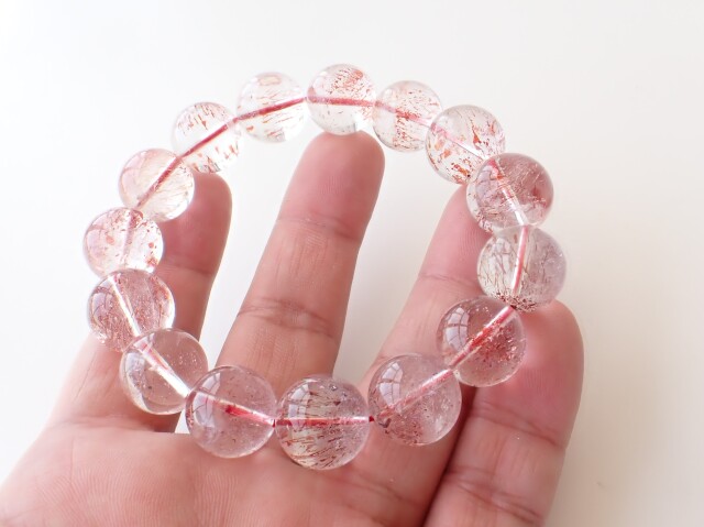 FB0069　オレンジファイアークォーツ（レピドクロサイトインクォーツ）　１５ｍｍ～１６ｍｍ　ブレスレット