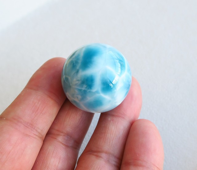 大珠◇瑞々しい艶感 ラリマー　27mm　丸玉(台座付き) スフィア _CG5516 大粒 ラリマー ルース ドロップ しずく 30mm*20mm 天然石 ブルー系 青