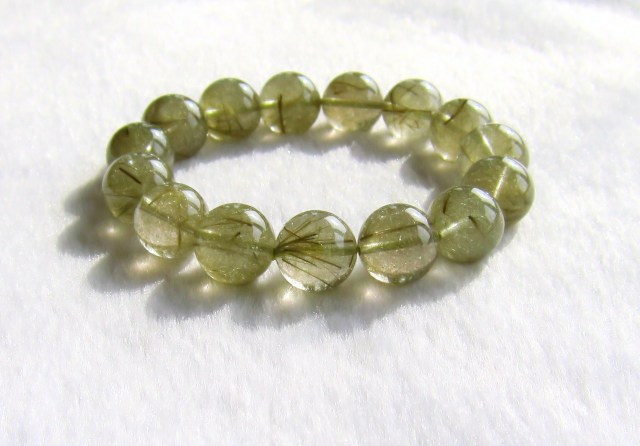 RE0283 【限定価格】 グリーンルチルクォーツＡＡＡ １５ｍｍ ブレスレット