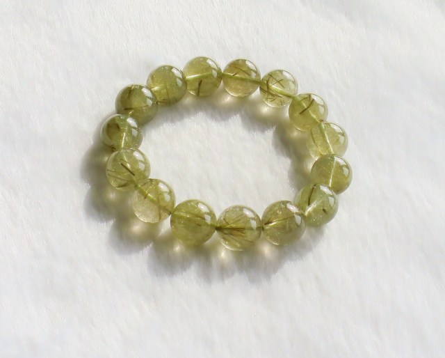 RE0283　【稀少色】　グリーンルチルクォーツ　１５ｍｍ　ブレスレット